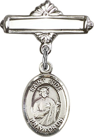 Sterling Silver Polished Badge Pin St. Jude Thaddeus Baby Badge - Engravable