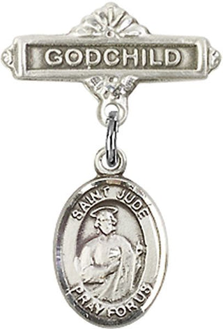 Sterling Silver Godchild St. Jude Thaddeus Baby Badge - Engravable