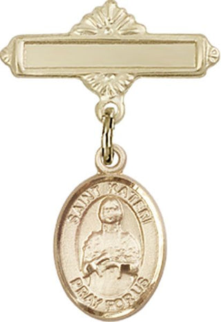 14kt Gold Filled Polished Badge Pin St. Kateri Tekakwitha Baby Badge - Engravable