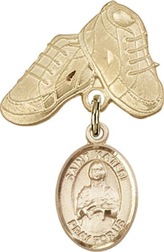 14kt Gold Filled Baby Boots St. Kateri Tekakwitha Baby Badge - Engravable