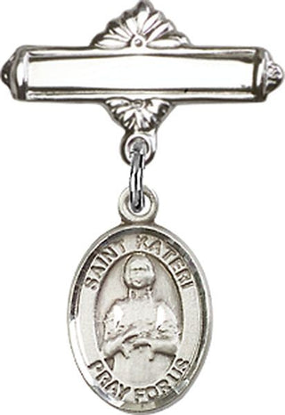 Sterling Silver Polished Badge Pin St. Kateri Tekakwitha Baby Badge - Engravable
