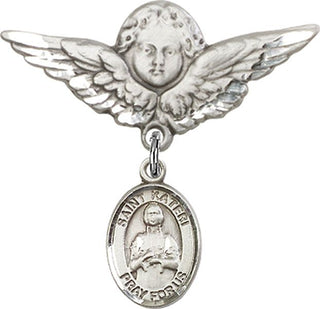 Sterling Silver Large Angel w/Wings St. Kateri Tekakwitha Baby Badge - Engravable