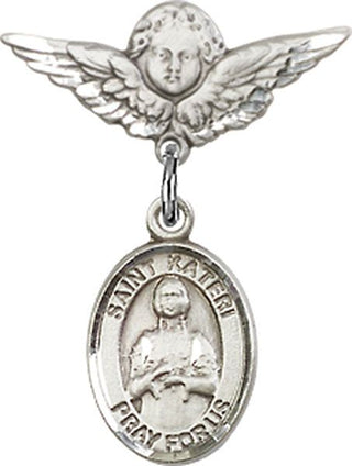 Sterling Silver Small Angel w/Wings St. Kateri Tekakwitha Baby Badge - Engravable