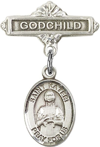 Sterling Silver Godchild St. Kateri Tekakwitha Baby Badge - Engravable