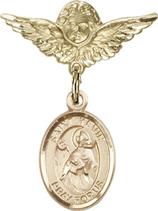 14kt Gold Filled Small Angel w/Wings St. Kevin Baby Badge - Engravable