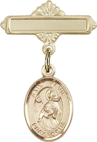 14kt Gold Polished Badge Pin St. Kevin Baby Badge - Engravable