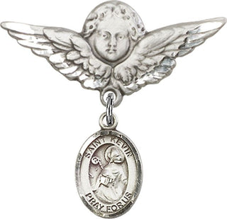 Sterling Silver Large Angel w/Wings St. Kevin Baby Badge - Engravable