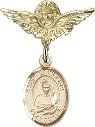 14kt Gold Filled Small Angel w/Wings St. Lawrence Baby Badge - Engravable