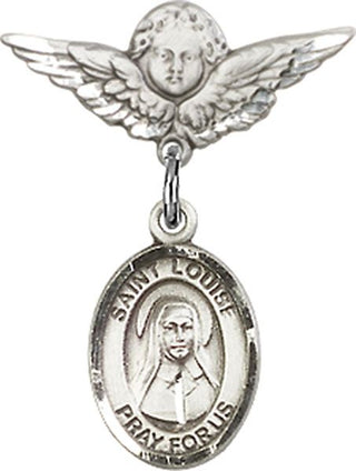Sterling Silver Small Angel w/Wings St. Louise de Marillac Baby Badge - Engravable