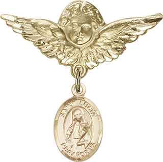 14kt Gold Large Angel w/Wings St. Lucia of Syracuse Baby Badge - Engravable
