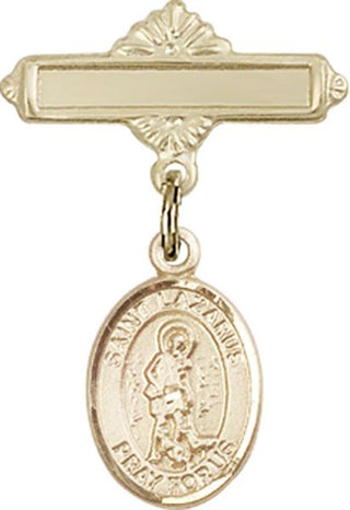 14kt Gold Filled Polished Badge Pin St. Lazarus Baby Badge - Engravable