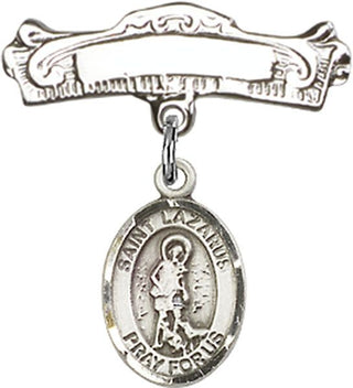 Sterling Silver Badge Pin St. Lazarus Baby Badge - Engravable
