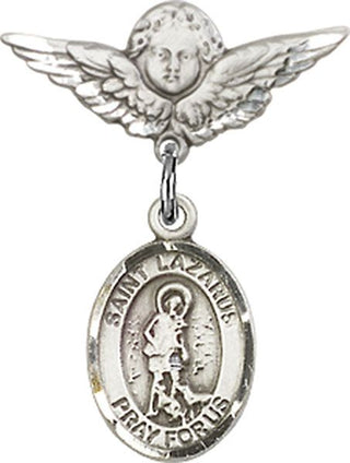 Sterling Silver Small Angel w/Wings St. Lazarus Baby Badge - Engravable