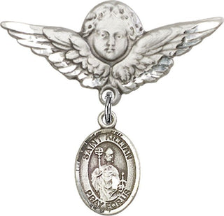 Sterling Silver Large Angel w/Wings St. Kilian Baby Badge - Engravable