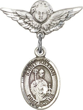 Sterling Silver Small Angel w/Wings St. Kilian Baby Badge - Engravable