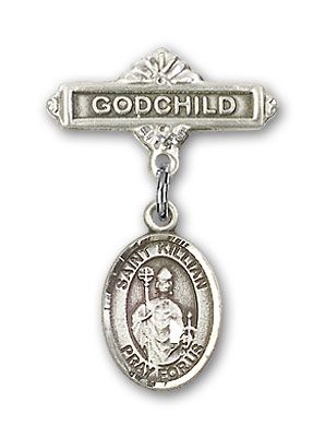 Sterling Silver Godchild St. Kilian Baby Badge - Engravable
