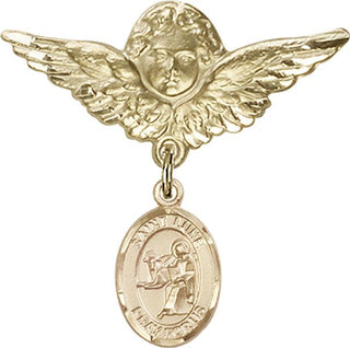 14kt Gold Filled Large Angel w/Wings St. Luke the Apostle Baby Badge - Engravable