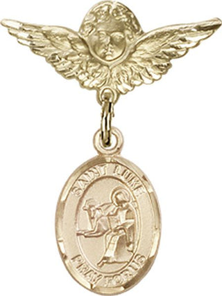14kt Gold Filled Small Angel w/Wings St. Luke the Apostle Baby Badge - Engravable