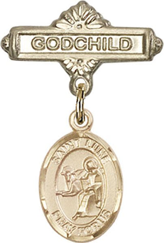 14kt Gold Filled Godchild St. Luke the Apostle Baby Badge - Engravable