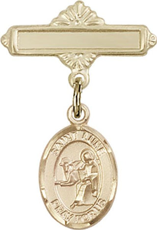 14kt Gold Polished Badge Pin St. Luke the Apostle Baby Badge - Engravable