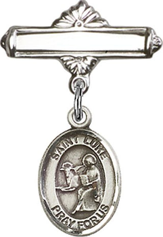 Sterling Silver Polished Badge Pin St. Luke the Apostle Baby Badge - Engravable
