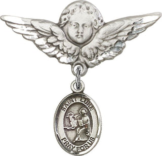 Sterling Silver Large Angel w/Wings St. Luke the Apostle Baby Badge - Engravable