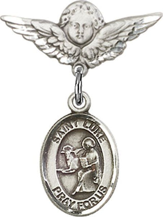 Sterling Silver Small Angel w/Wings St. Luke the Apostle Baby Badge - Engravable