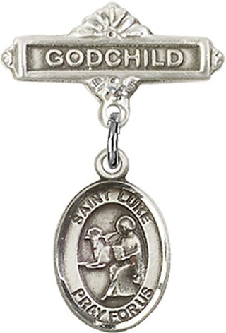 Sterling Silver Godchild St. Luke the Apostle Baby Badge - Engravable