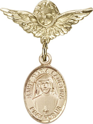 14kt Gold Filled Small Angel w/Wings St. Maria Faustina Baby Badge - Engravable