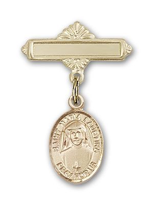 14kt Gold Polished Badge Pin St. Maria Faustina Baby Badge - Engravable