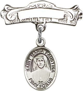 Sterling Silver Badge Pin St. Maria Faustina Baby Badge - Engravable