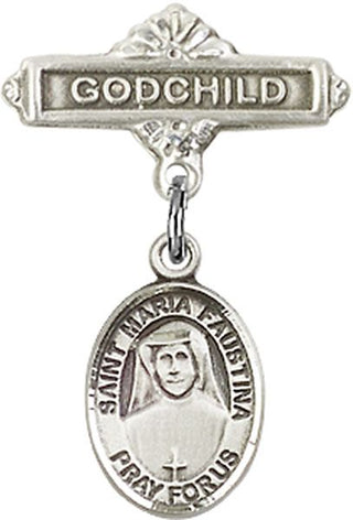 Sterling Silver Godchild St. Maria Faustina Baby Badge - Engravable