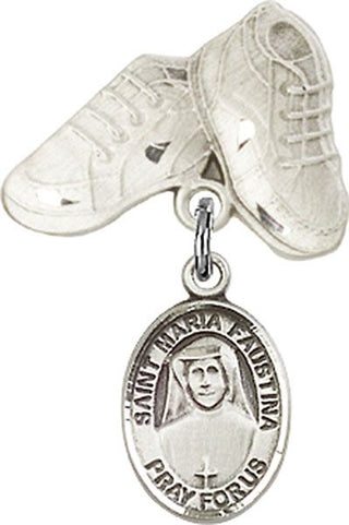 Sterling Silver Baby Boots St. Maria Faustina Baby Badge - Engravable