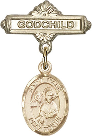 14kt Gold Filled Godchild St. Mark the Evangelist Baby Badge - Engravable