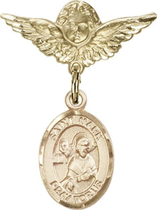14kt Gold Small Angel w/Wings St. Mark the Evangelist Baby Badge - Engravable