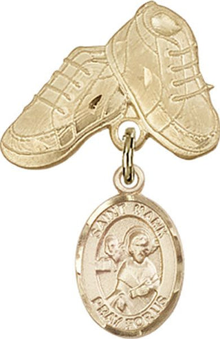 14kt Gold Baby Boots St. Mark the Evangelist Baby Badge - Engravable