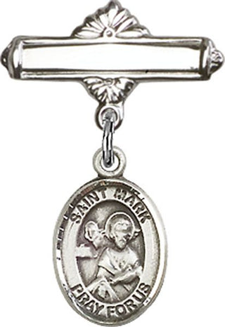 Sterling Silver Polished Badge Pin St. Mark the Evangelist Baby Badge - Engravable