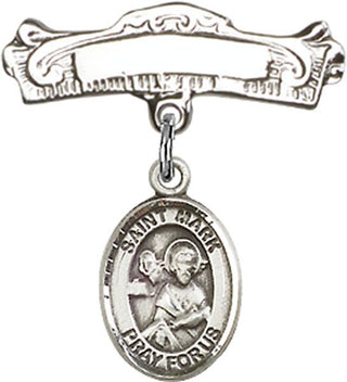 Sterling Silver Badge Pin St. Mark the Evangelist Baby Badge - Engravable
