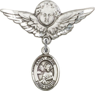 Sterling Silver Large Angel w/Wings St. Mark the Evangelist Baby Badge - Engravable