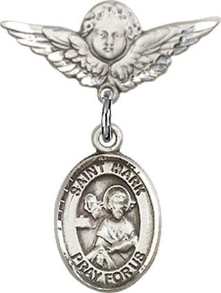 Sterling Silver Small Angel w/Wings St. Mark the Evangelist Baby Badge - Engravable