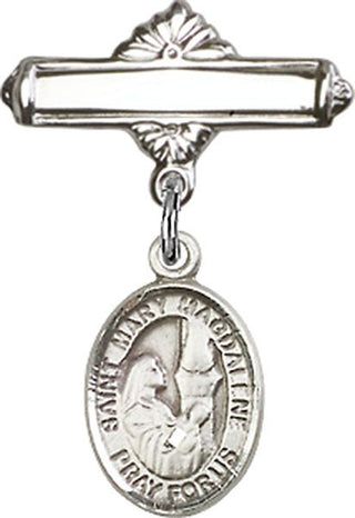 Sterling Silver Polished Badge Pin St. Mary Magdalene Baby Badge - Engravable