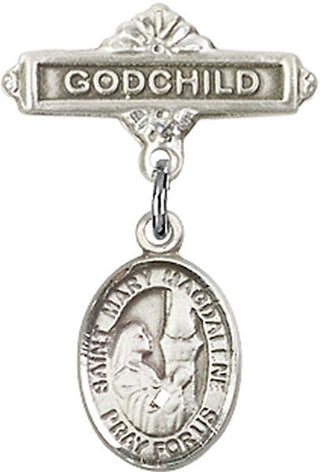 Sterling Silver Godchild St. Mary Magdalene Baby Badge - Engravable