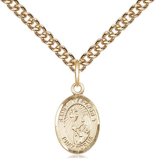 14kt Gold Saint Margaret Mary Alacoque Medal Engraved Catholic Saint Jewelry