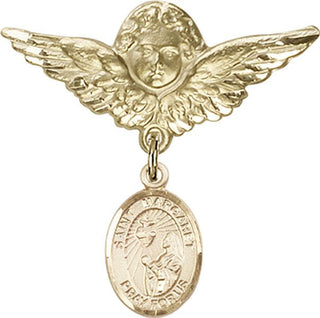 14kt Gold Large Angel w/Wings St. Margaret Mary Alacoque Baby Badge - Engravable
