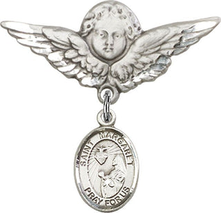 Sterling Silver Large Angel w/Wings St. Margaret Mary Alacoque Baby Badge - Engravable