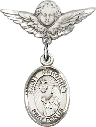 Sterling Silver Small Angel w/Wings St. Margaret Mary Alacoque Baby Badge - Engravable
