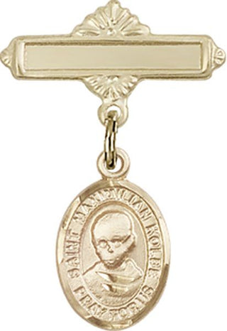 14kt Gold Filled Polished Badge Pin St. Maximilian Kolbe Baby Badge - Engravable