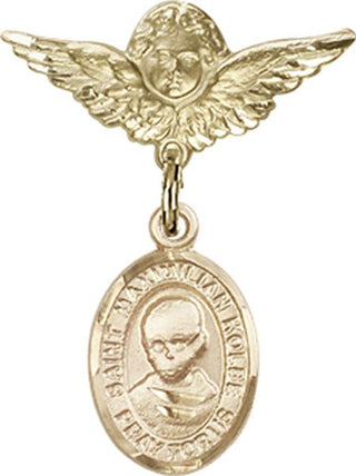 14kt Gold Filled Small Angel w/Wings St. Maximilian Kolbe Baby Badge - Engravable