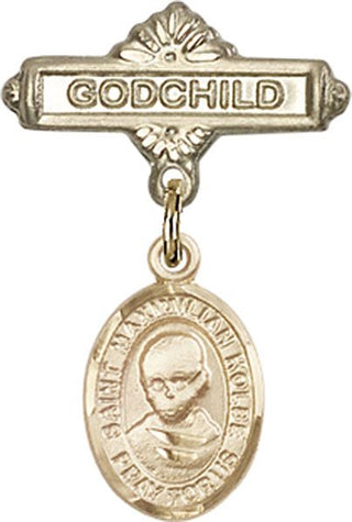 14kt Gold Filled Godchild St. Maximilian Kolbe Baby Badge - Engravable