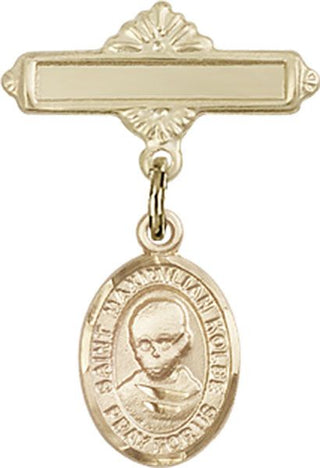 14kt Gold Polished Badge Pin St. Maximilian Kolbe Baby Badge - Engravable